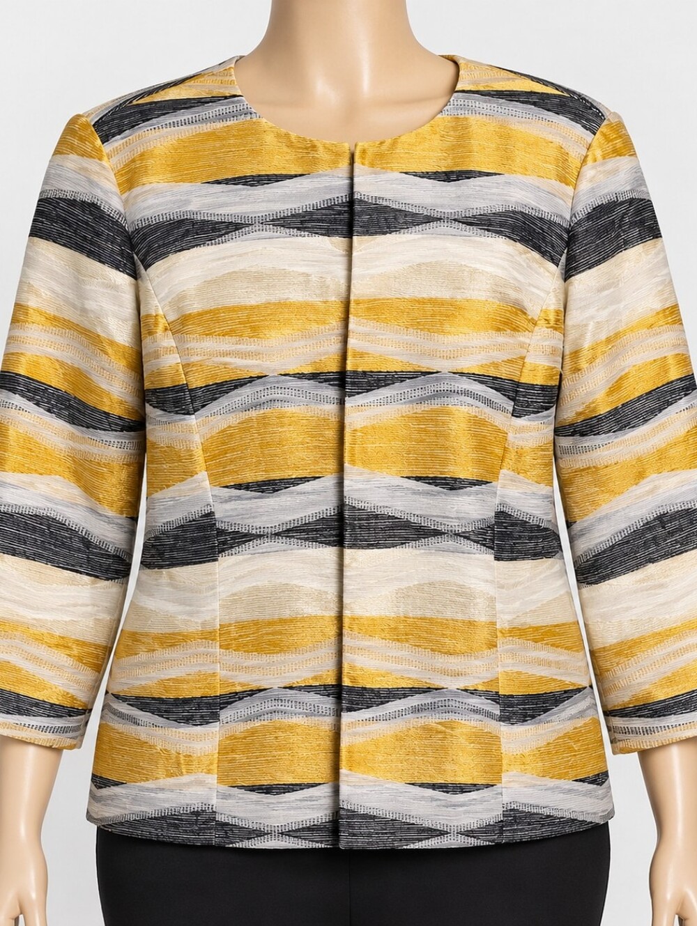 Kasper Women's Size 18W Geometric Stripe Blazer Jacket Yellow Black Ivory